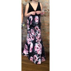 Black/pink floral prom dress